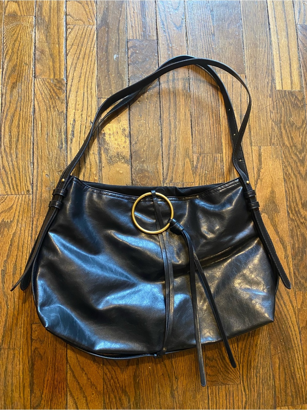 Zara Black Shoulder Bag with Gold Ring Detail